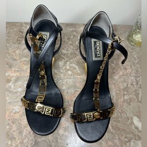 Fendace | Fendi x Versace Black Leather High-heeled Sandals